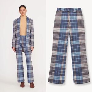 STAUD Women’s Pirouette Pants Kick Flare Contemporary French Blue Mega Plaid S